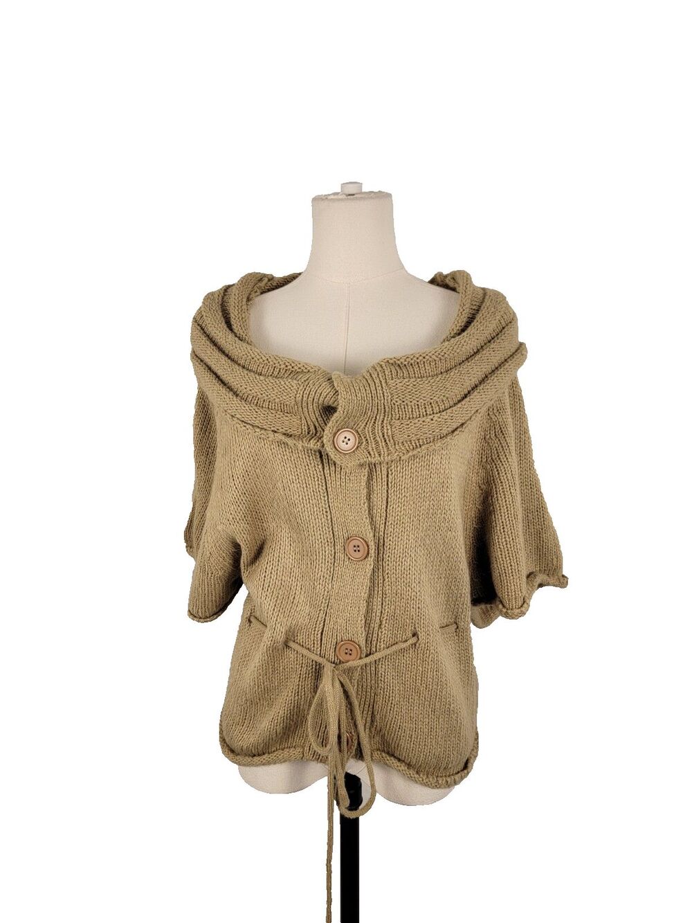 New Directions Y2K Beige Knit Cowl Tie Front Cardigan Sweater PL